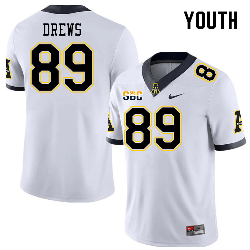 Youth #89 August Drews Appalachian State Mountaineers College Football Jerseys Stitched Sale-White - Click Image to Close